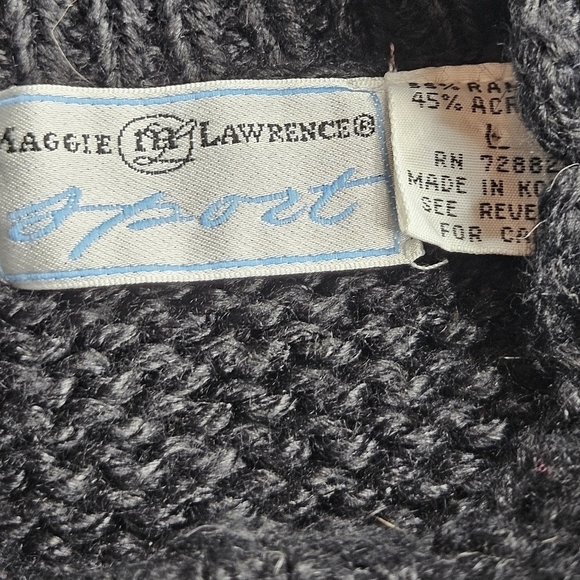 Maggie Lawrence Sport Vintage Sweater Granny Squares Crochet Black Floral - Picture 5 of 13